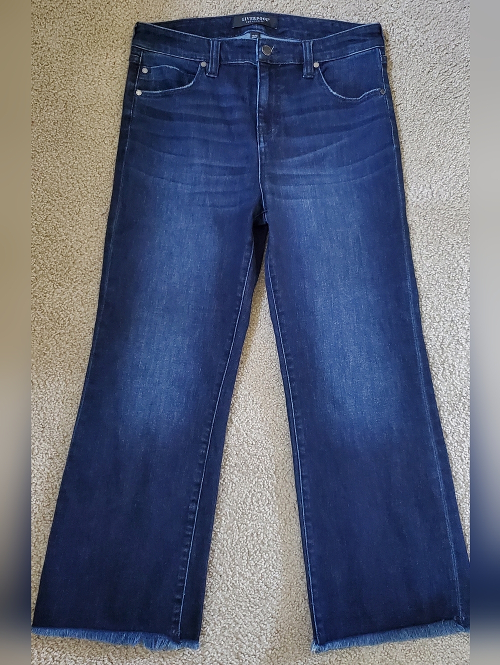 Liverpool Women's Dark Blue Cropped Flared High Rise Jeans Size 10